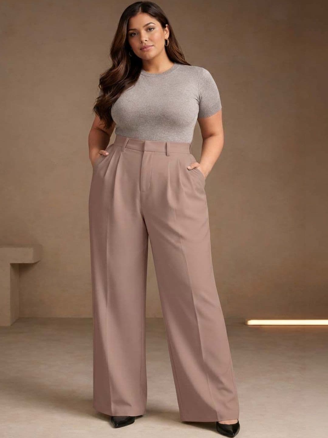 CURVE BY KOTTY Women High-Rise Pleated Trousers - view 1