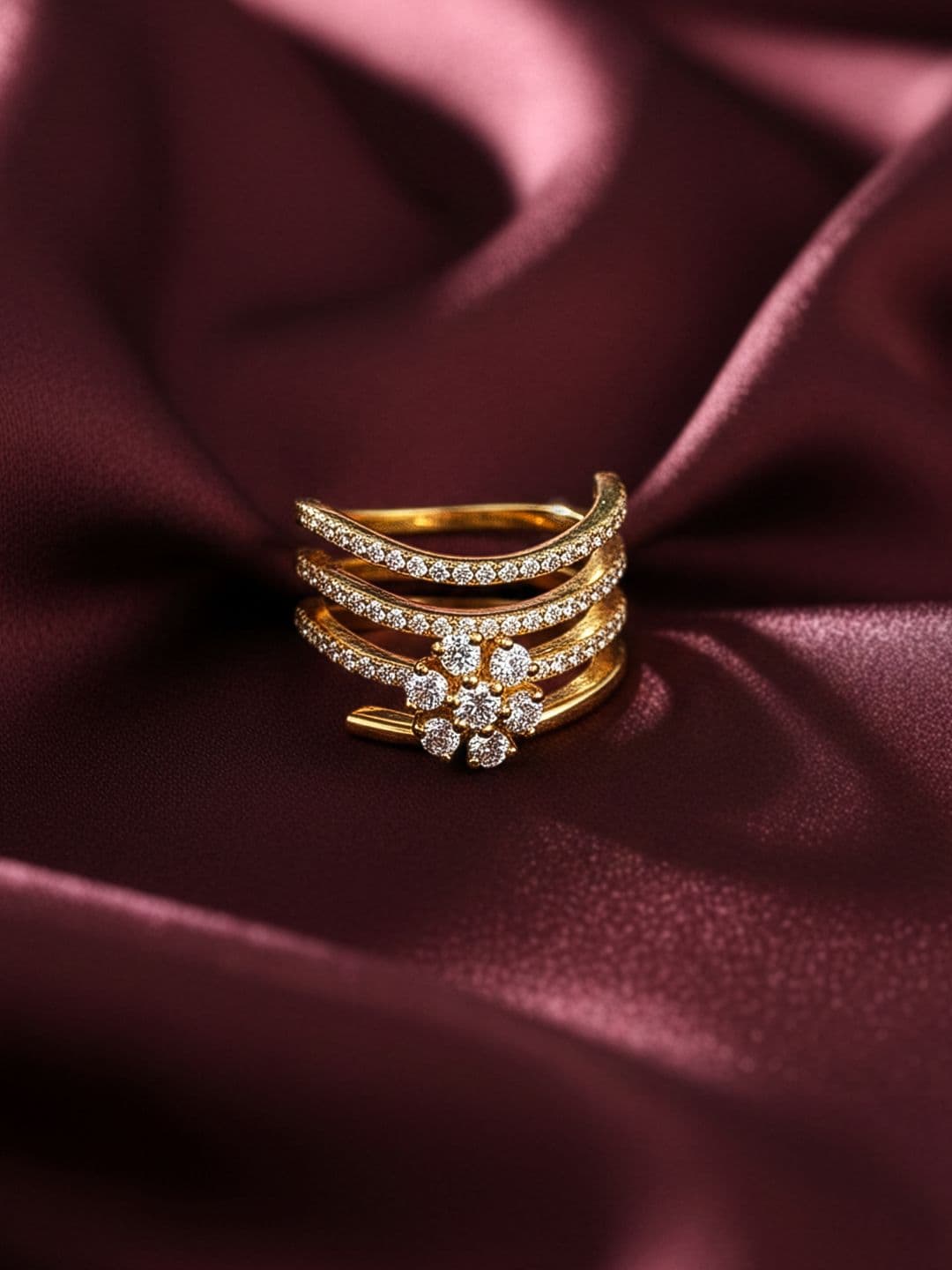 MAEJOY Multi Band Lab grown diamond 92.5 Sterling Silver 18KT Gold plated spiral ring - view 1