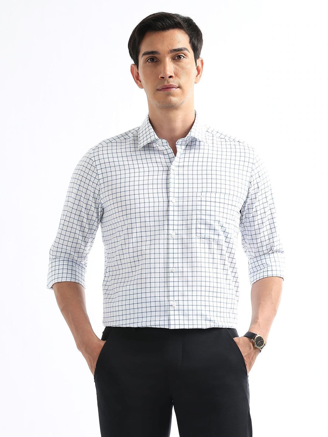 Arrow Manhattan Slim Fit Checked Pure Cotton Formal Shirt - view 1