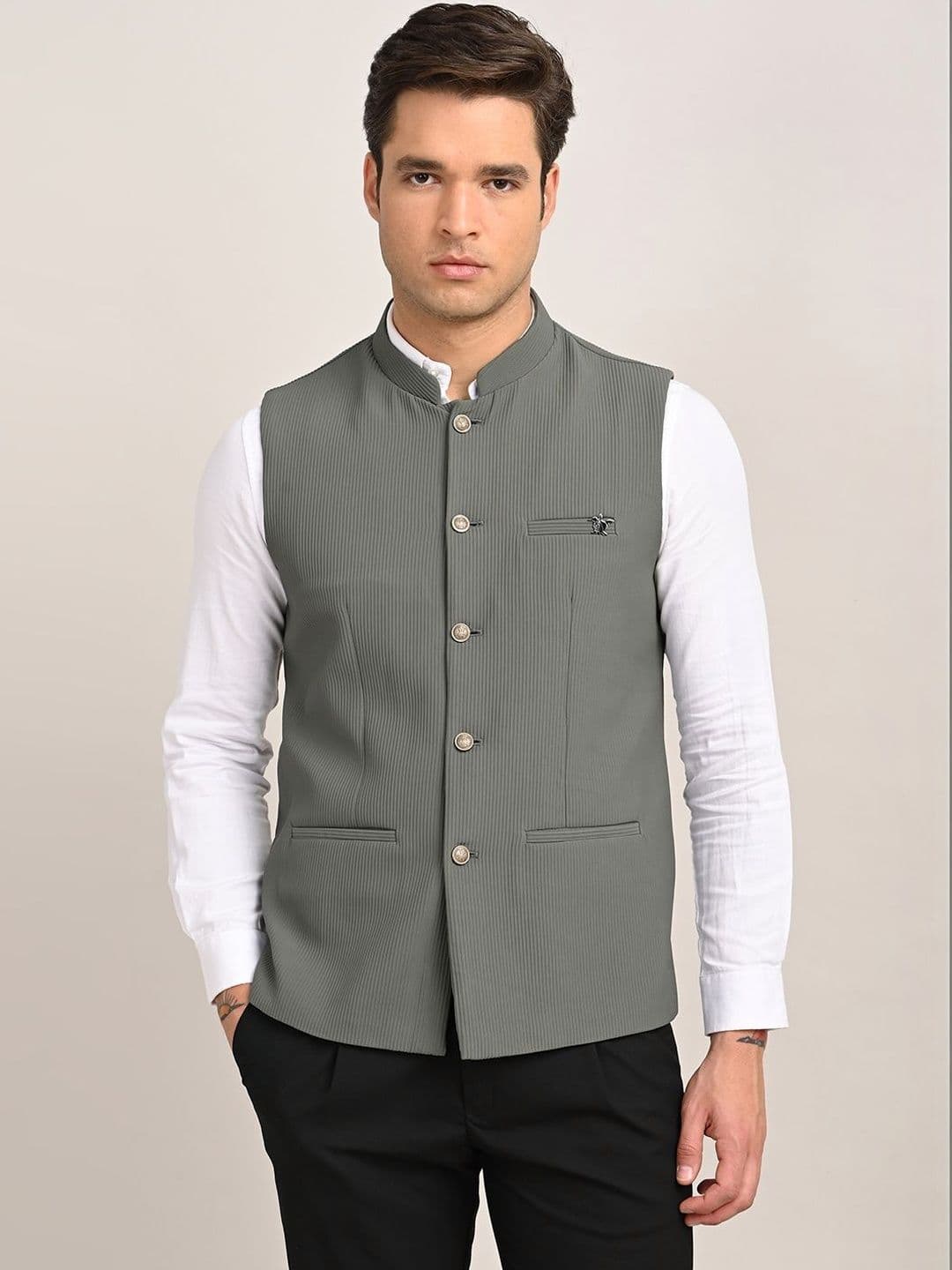 Turtle Mandarin Collar Sleeveless Nehru Jacket - view 1