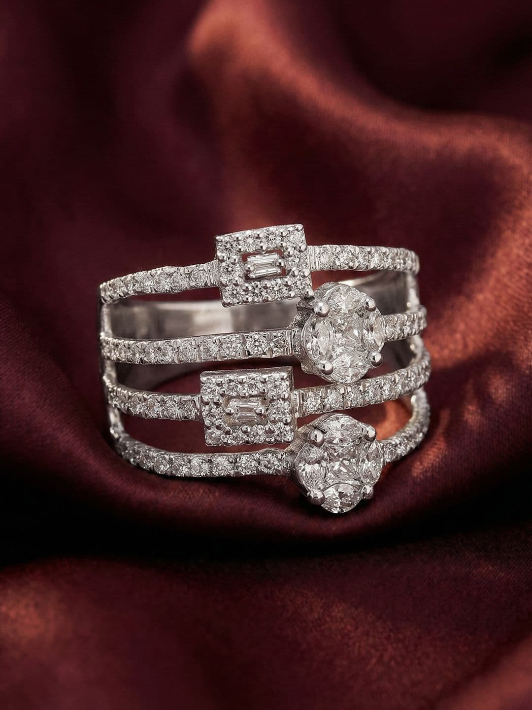 MAEJOY Multi band Lab grown diamond 92.5 Sterling Silver 18KT Rhodium plated ring - view 1