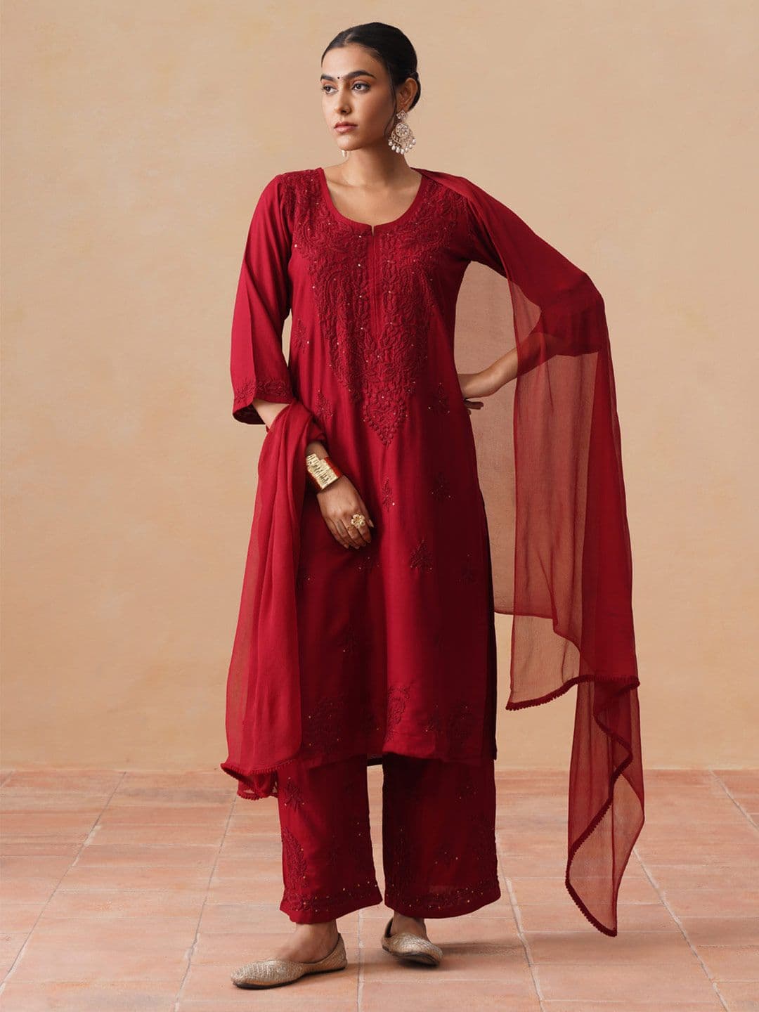 all about you Women Ethnic Motifs Embroidered Regular Thread Work Kurta with Palazzos & With Dupatta - view 1