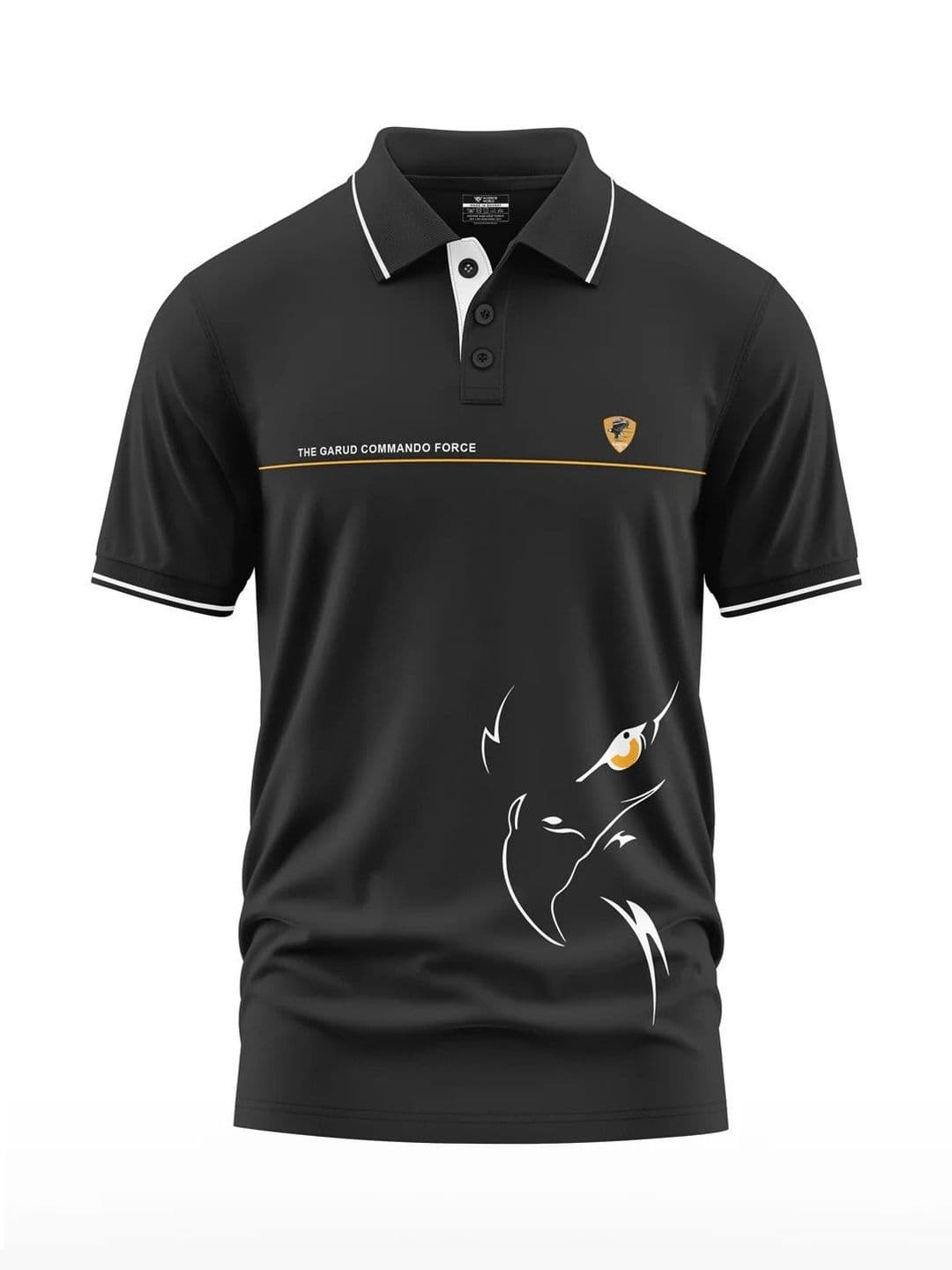 Warrior World Men Black Printed Cotton Polo Collar T-shirt - view 1