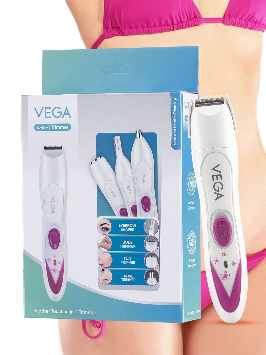 VEGA Women Feather Touch 4-In-1 Trimmer for Trimming Eyebrows Face & Bikini Area - view 1