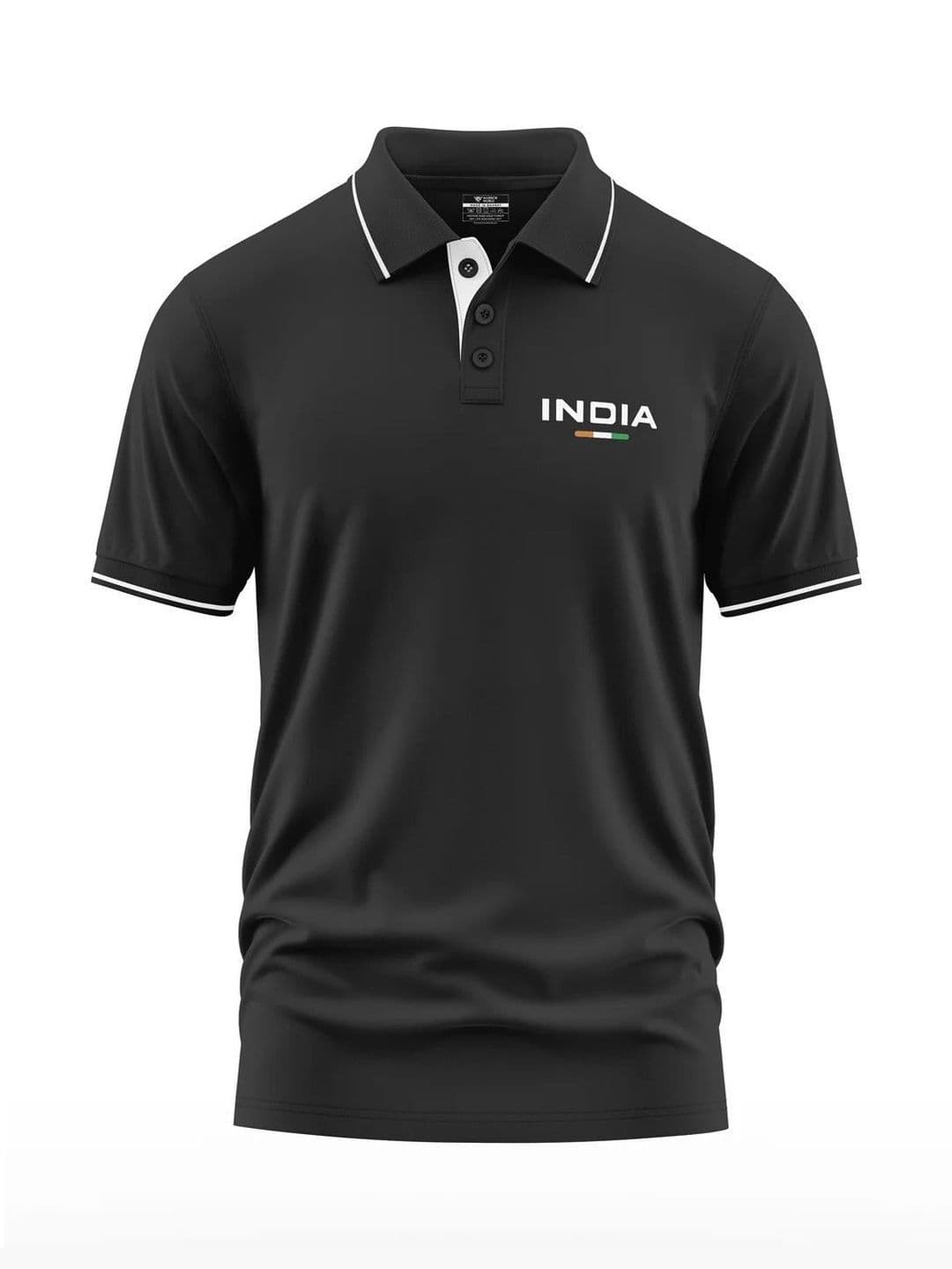 Warrior World Men Black Printed Cotton Polo Collar T-shirt - view 1