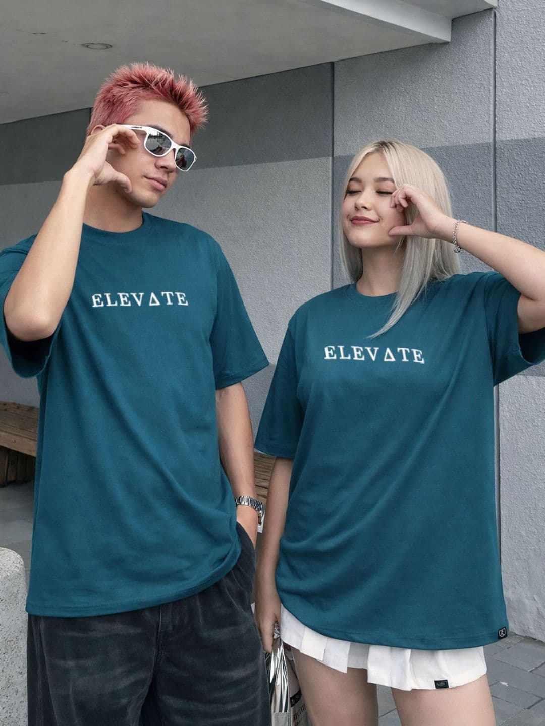 Rigo Unisex Teal Round Neck Cotton Typography Printed Drop Shoulder Oversized T-shirt - view 1