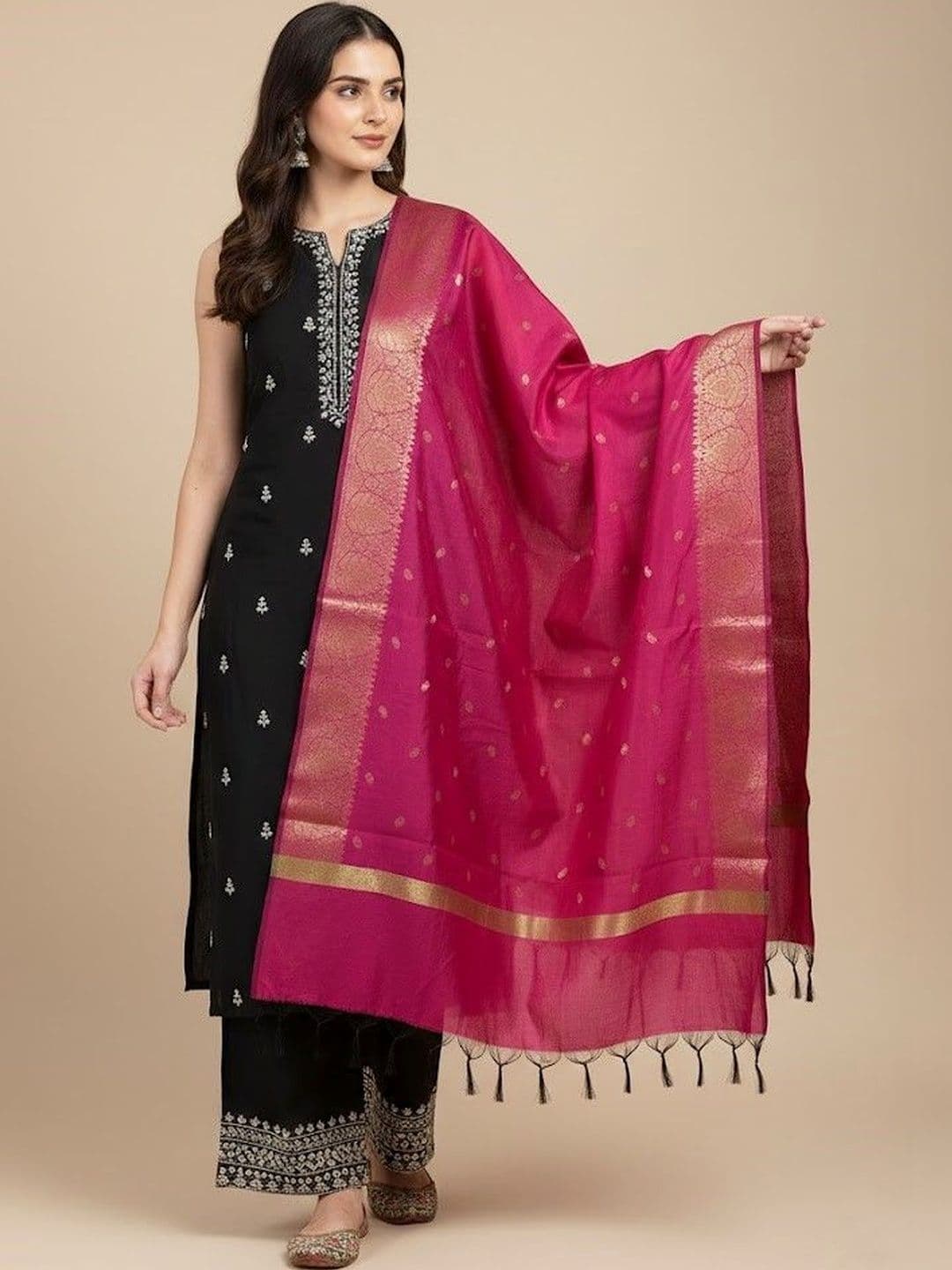 MUFFLY Ethnic Motifs Woven Design Dupatta with Zari - view 1