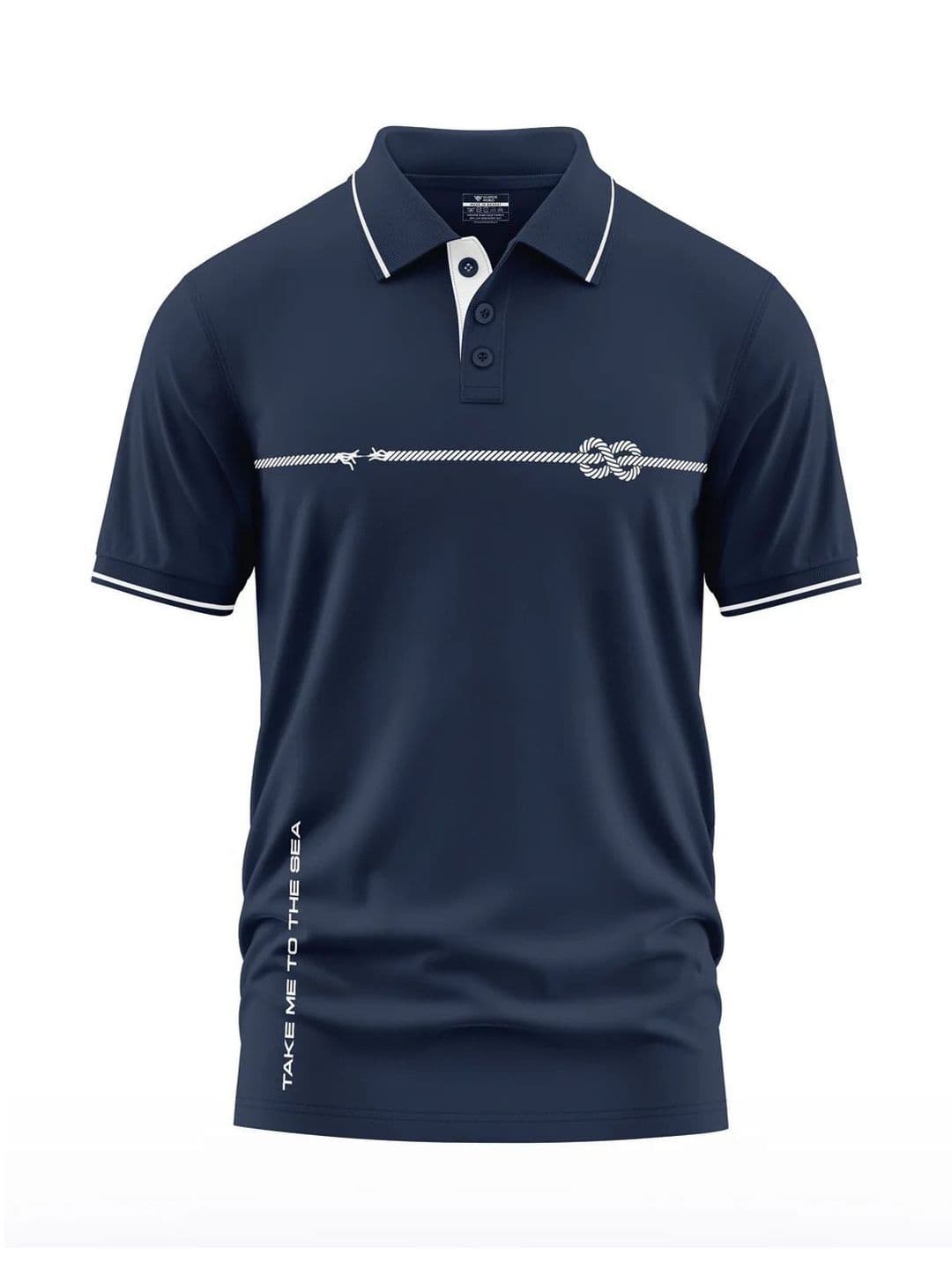 Warrior World Men Navy Blue Printed Cotton Polo Collar T-shirt - view 1