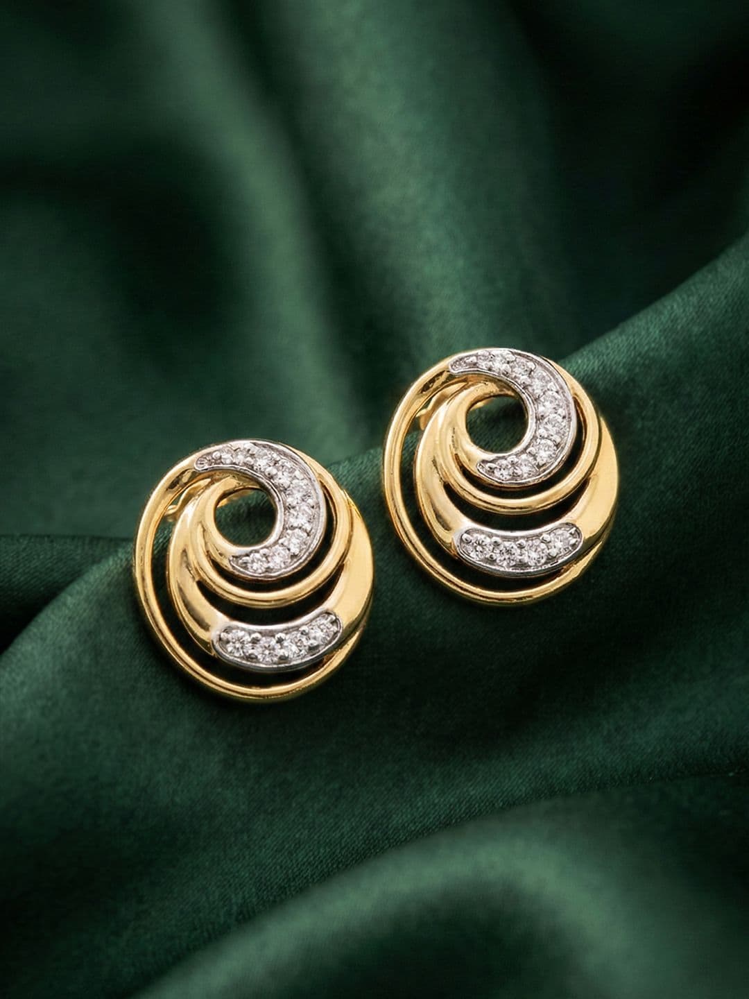 MAEJOY Concentric Rings Lab Grown Diamond 92.5 Sterling Silver 18KT Gold Plated Studs - view 1