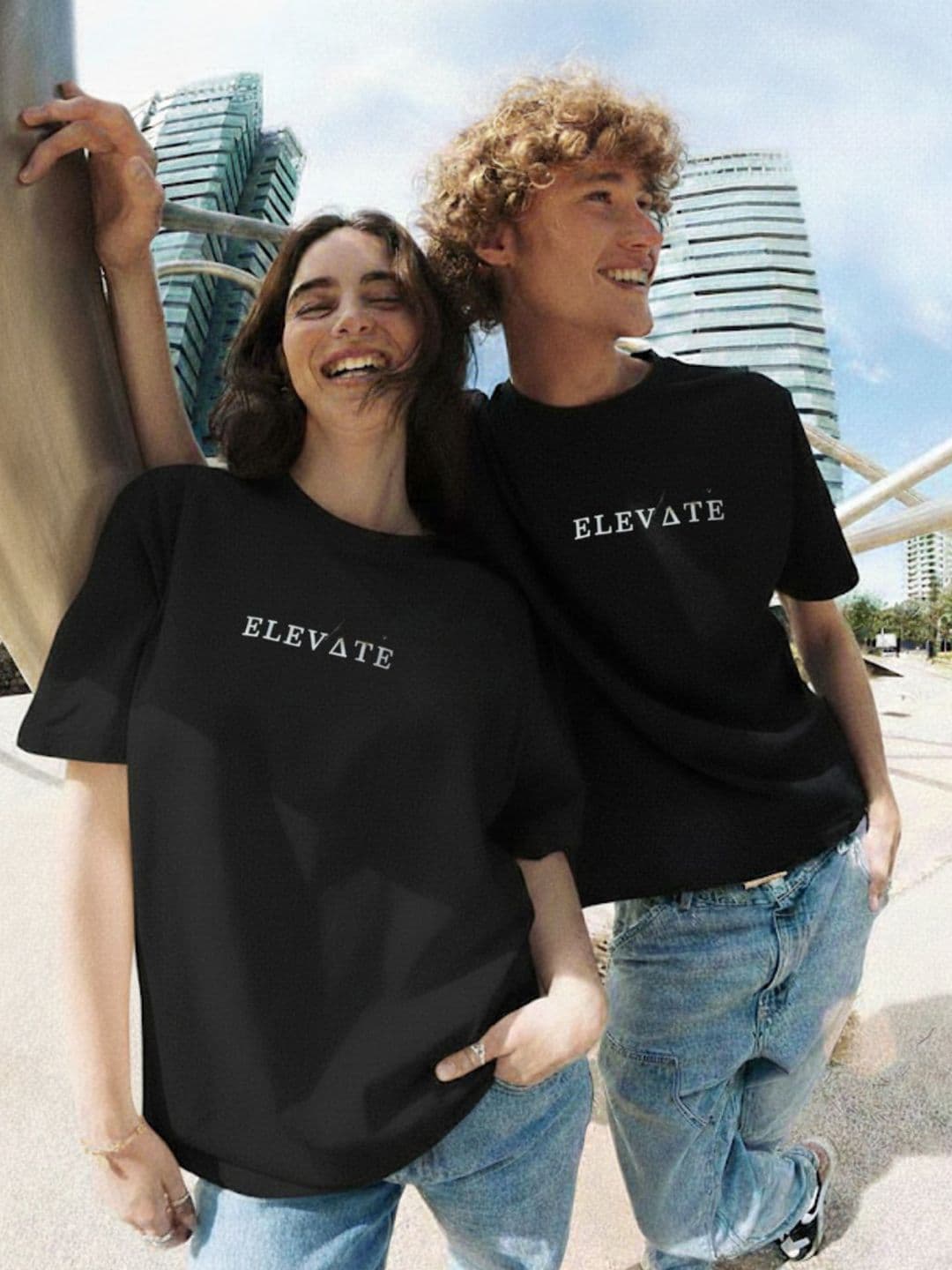 Rigo Unisex Black Round Neck Cotton Typography Printed Drop Shoulder Oversized T-shirt - view 1
