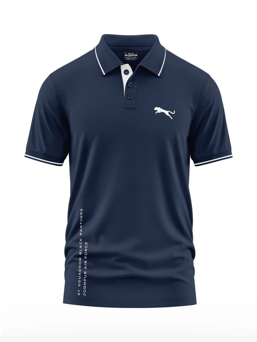 Warrior World Men Navy Blue Printed Cotton Polo Collar T-shirt - view 1