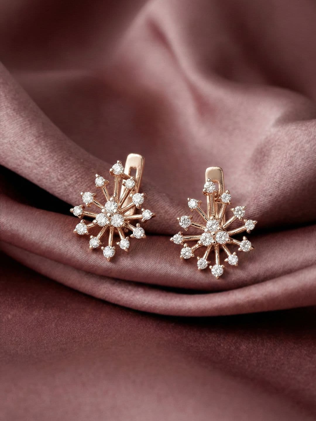 MAEJOY Snow flake Lab grown diamond 92.5 Sterling Silver 18KT Rose gold plated Earrings - view 1
