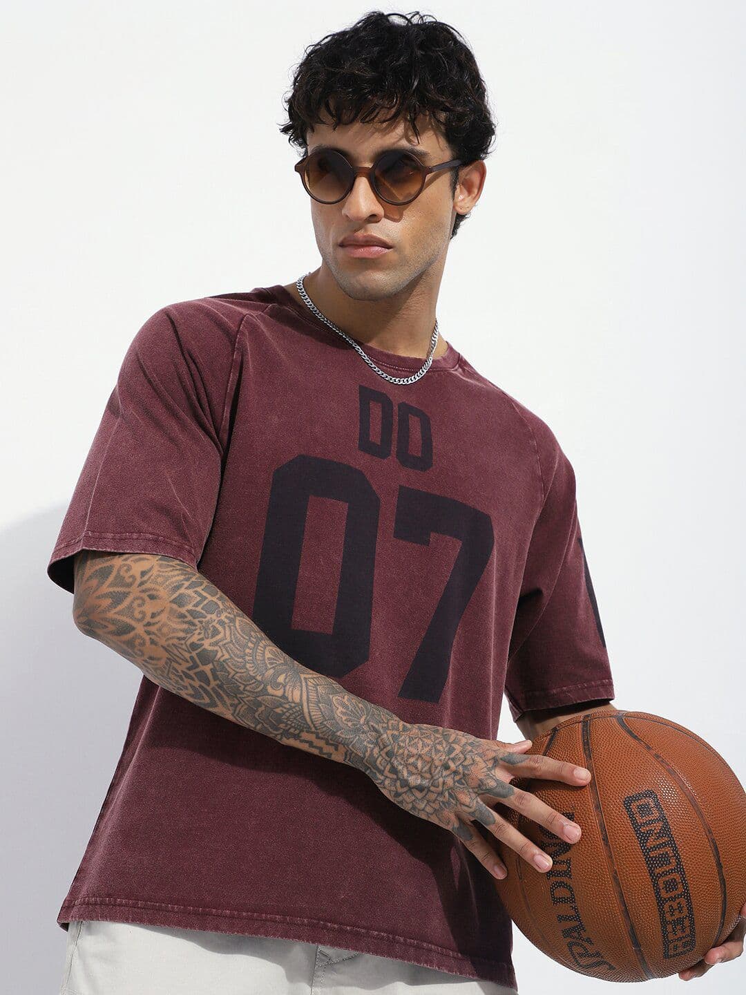 Difference of Opinion Men Oversized Acid Washed Raglan Sleeve Printed Tshirt - view 1