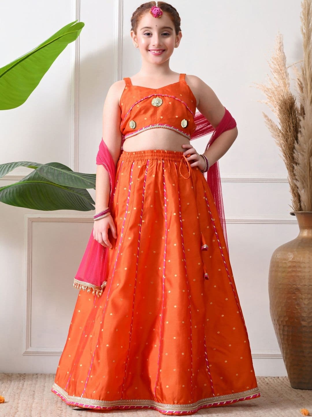 House of Pataudi Girls Embellished V-Neck Flared Lehenga Choli - view 1