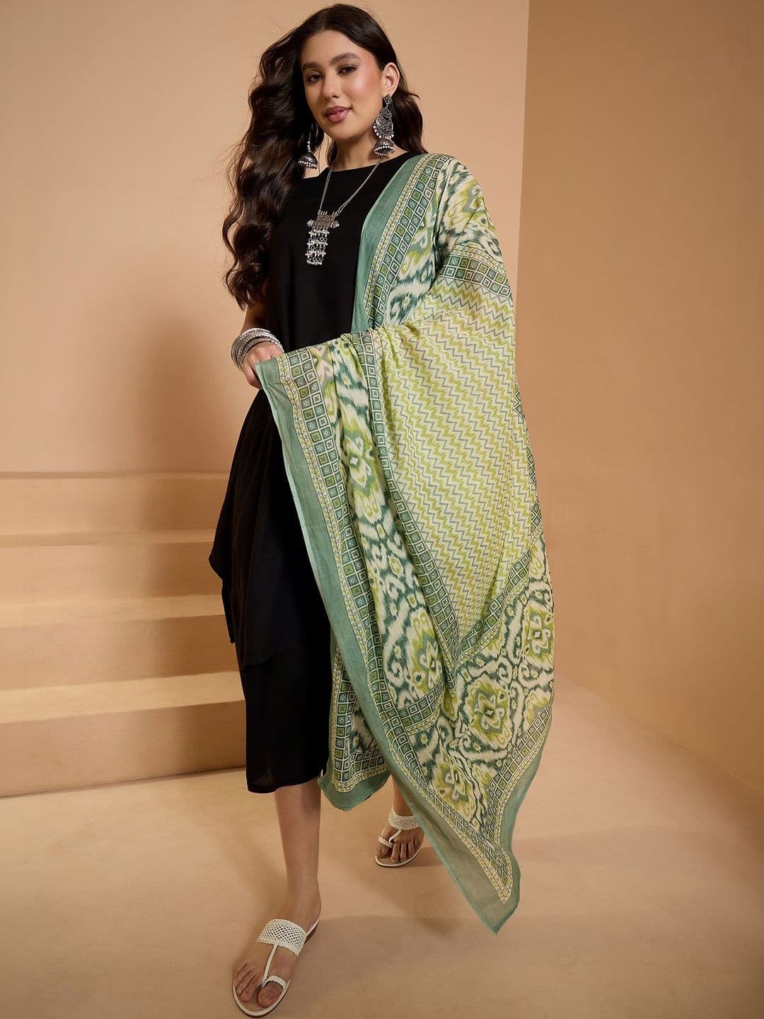 InWeave Ethnic Motifs Printed Viscose Rayon Ikat Dupatta - view 1