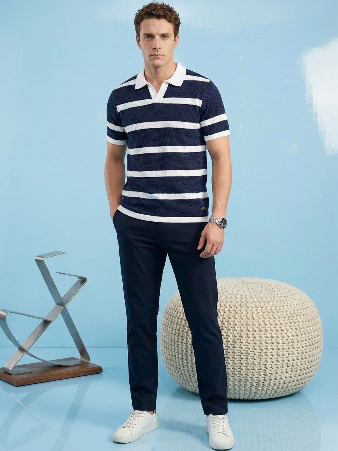 AYL Men Striped Polo Collar T-shirt - view 1