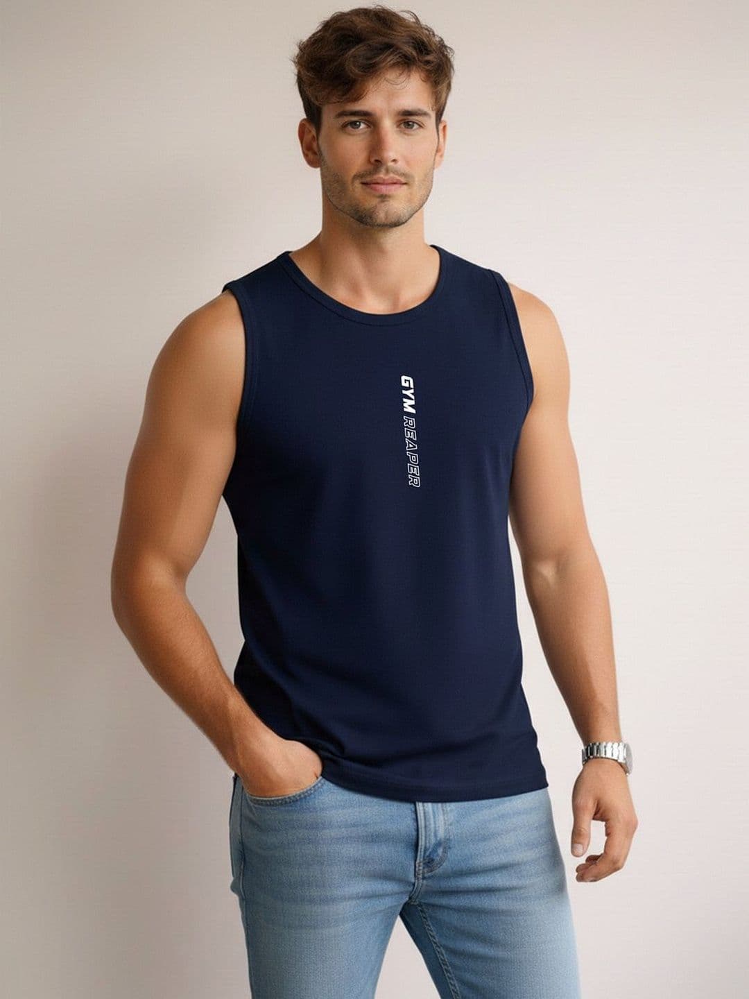 CRYPTIC Printed Cotton Gym Vest - view 1