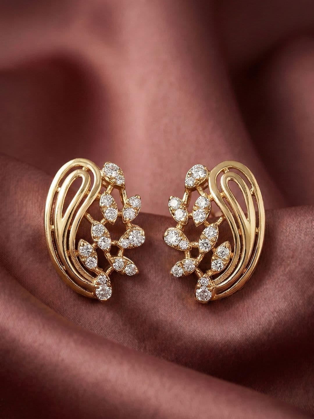 MAEJOY Leafy Lab grown diamond 92.5 Sterling Silver 18KT Gold plated stud earrings - view 1