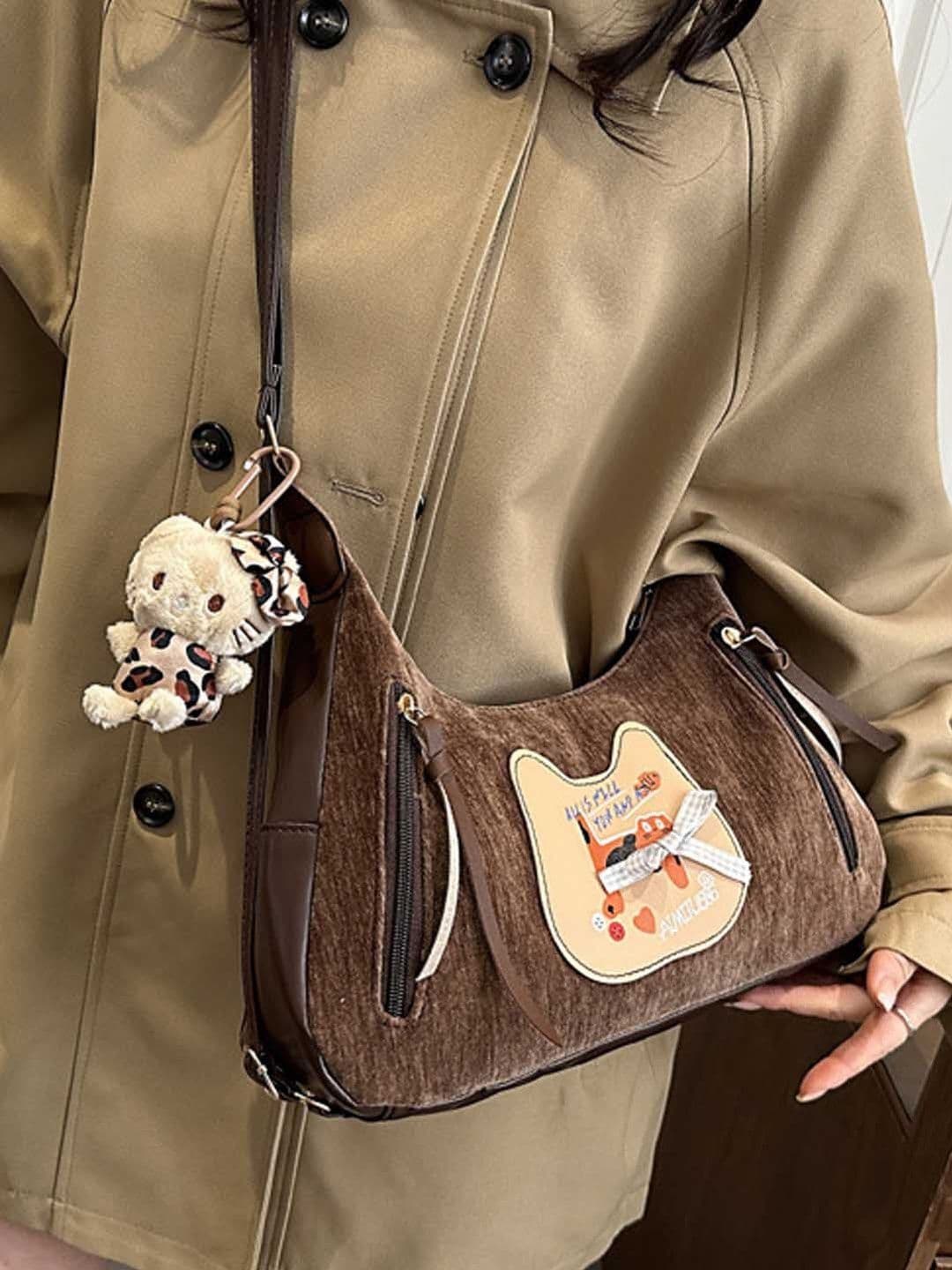 Lara Karen Textured Half Moon Sling Bag with Applique - view 1