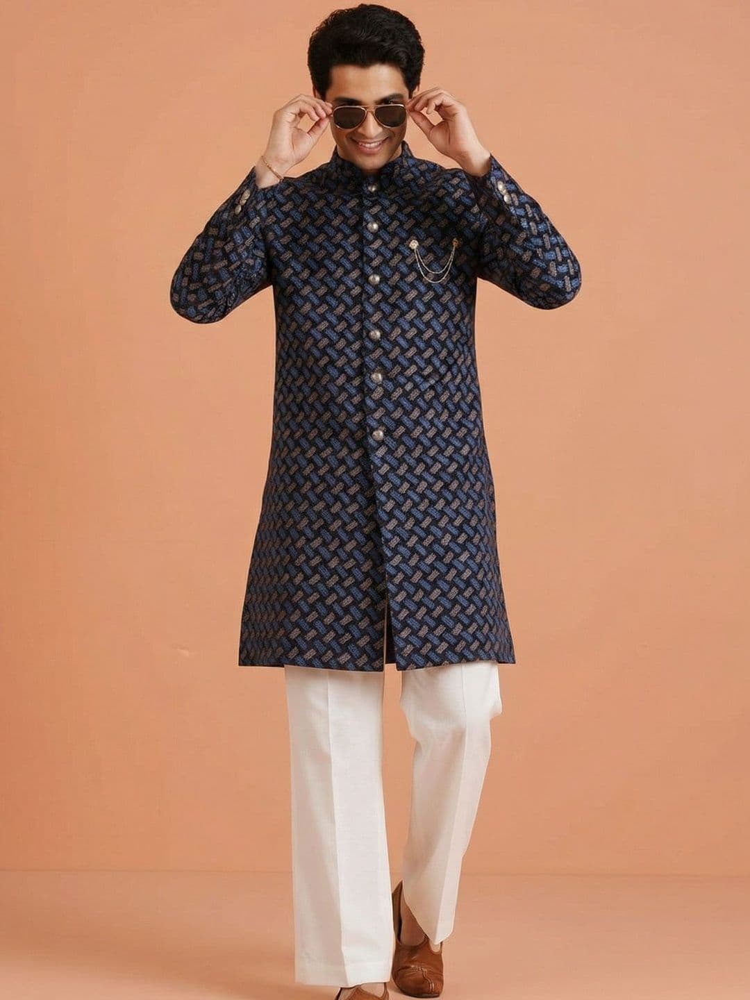 KISAH Abstract Printed Pure Cotton Sherwani With Wide Leg Trouser - view 1