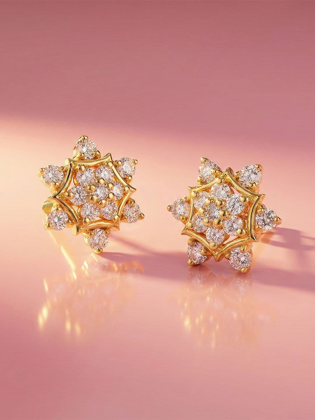 MAEJOY Snow Flake Lab Grown Diamond 92.5 Sterling Silver 18KT Gold plated Stud Earrings - view 1