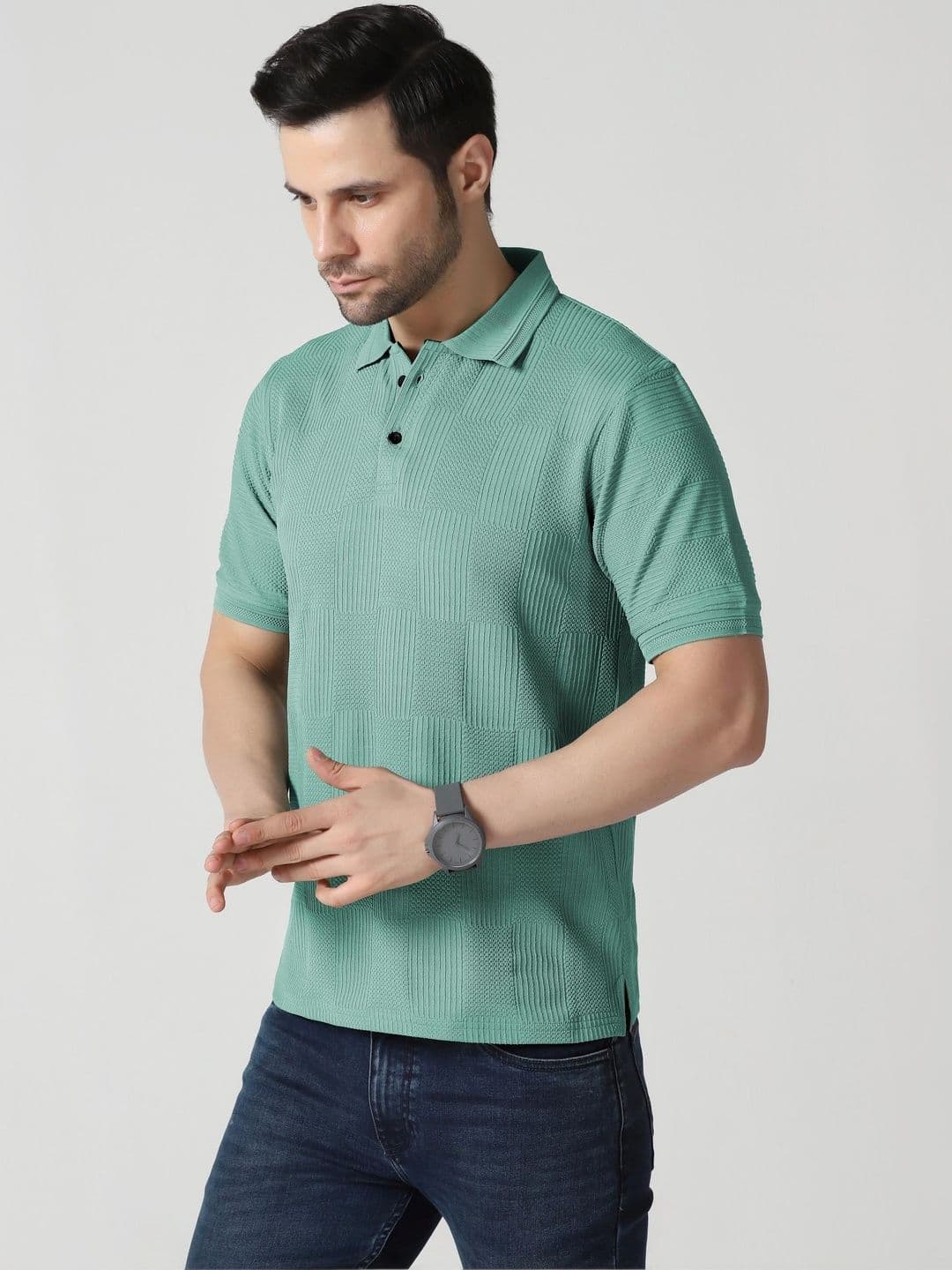 The Roadster Lifestyle Co Self Design Knitted Polo Collar Tshirt - view 1