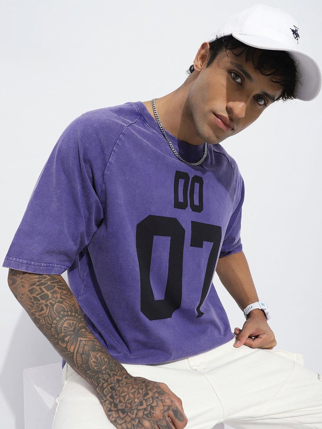 Difference of Opinion Men Oversized Acid Washed Raglan Sleeve Printed Tshirt - view 1