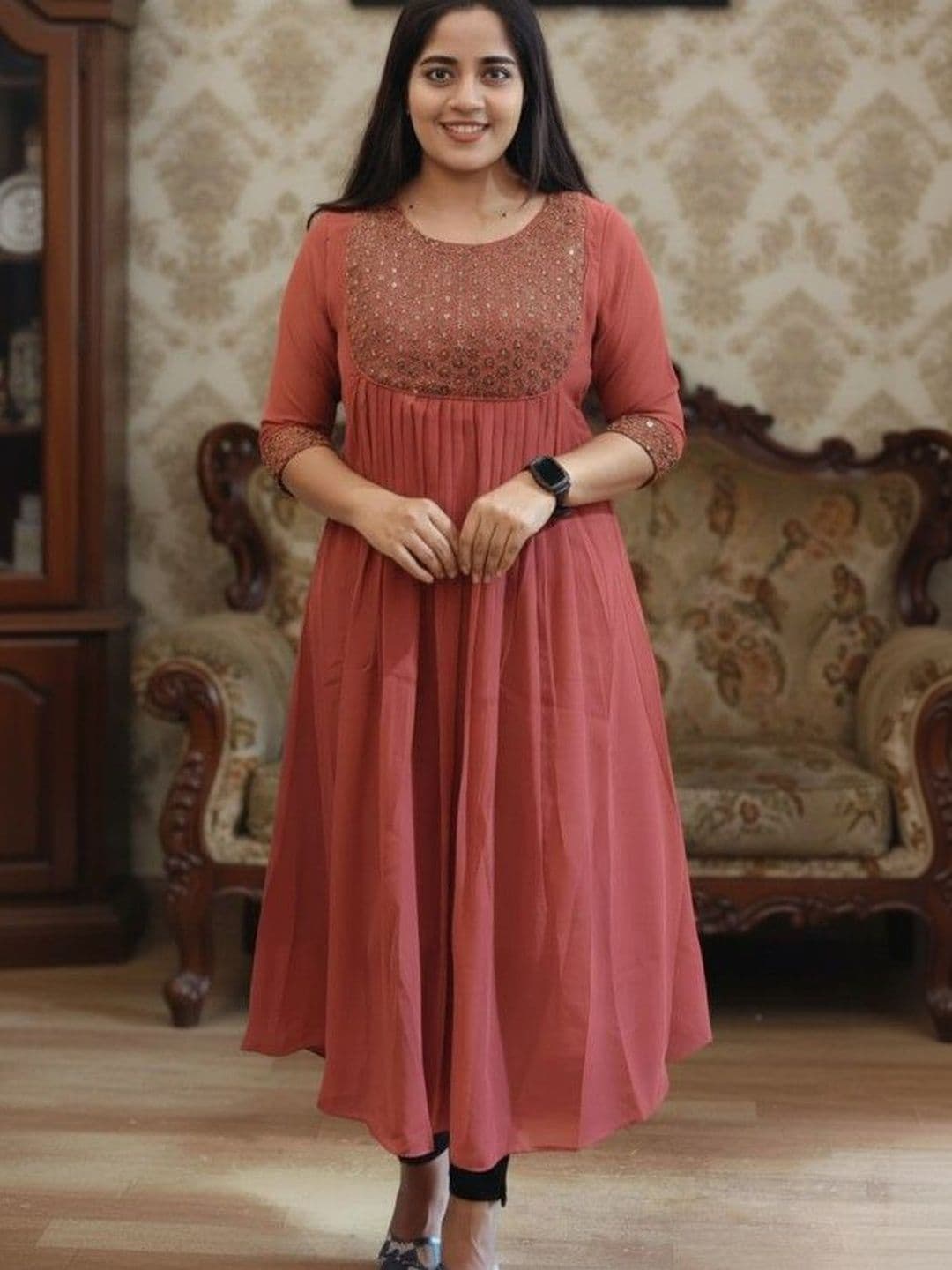 TIWESA-THE TREASURE OF CREATIONTIWESA Embroidered Thread Work Thread Work Pleated Kurti - view 1