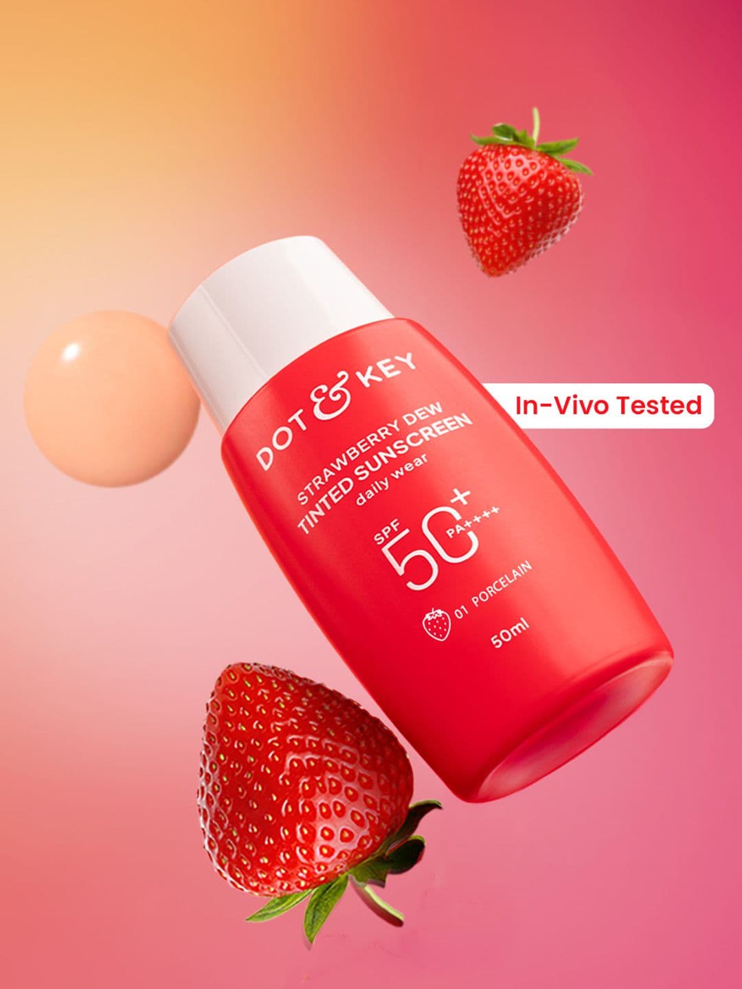 DOT & KEY Strawberry Dew Tinted Sunscreen In-Vivo Tested SPF 50+ PA++++ 50ml Porcelain 01 - view 1