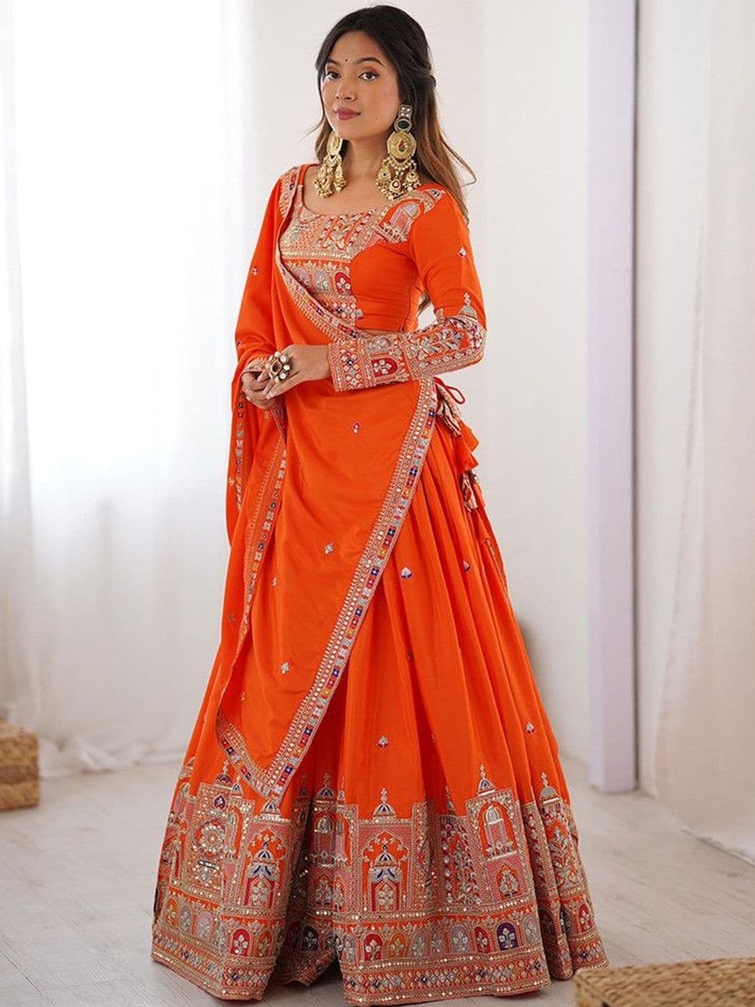 BAESD Embellished Mirror Work Semi-Stitched Lehenga & Blouse With Dupatta - view 1