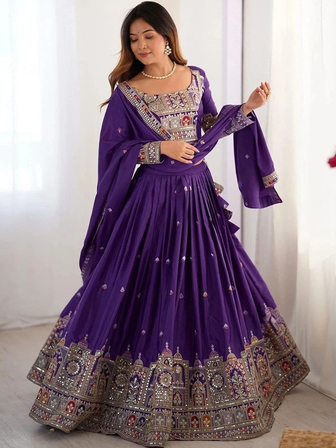 KRYSAL Embellished Mirror Work Semi-Stitched Lehenga & Blouse With Dupatta - view 1