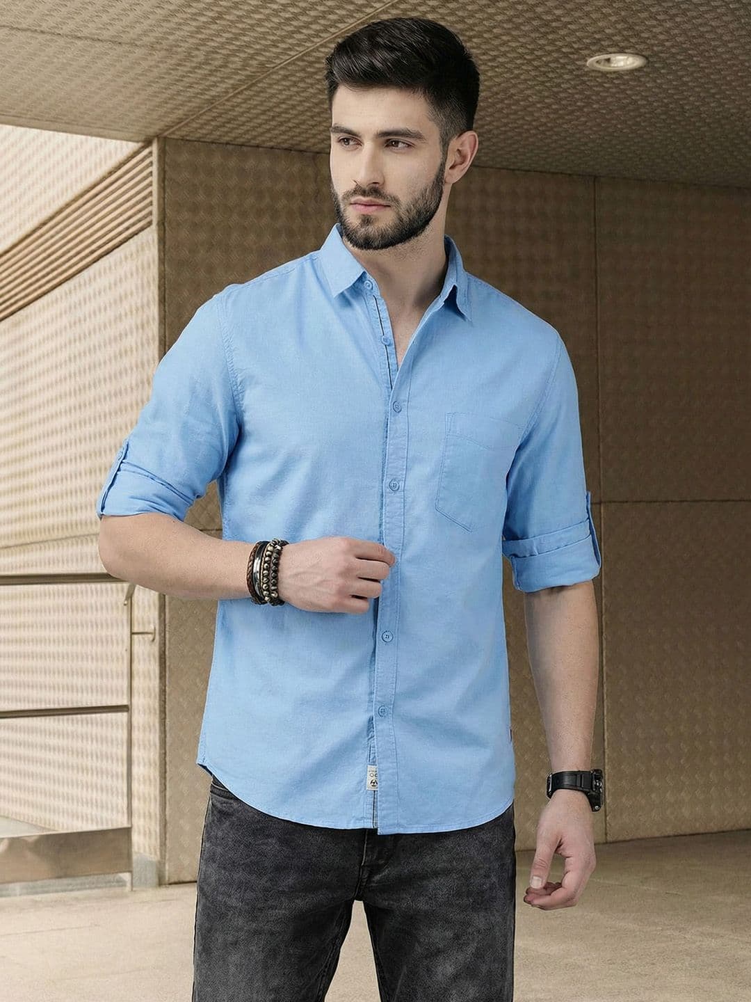 Roadster Men Blue Solid Casual Cotton Shirt - view 1