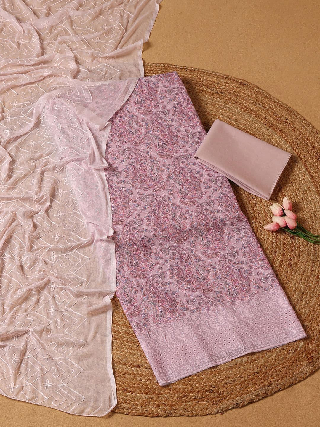 Soch Paisley Printed Thread Work Unstitched Dress Material - view 1