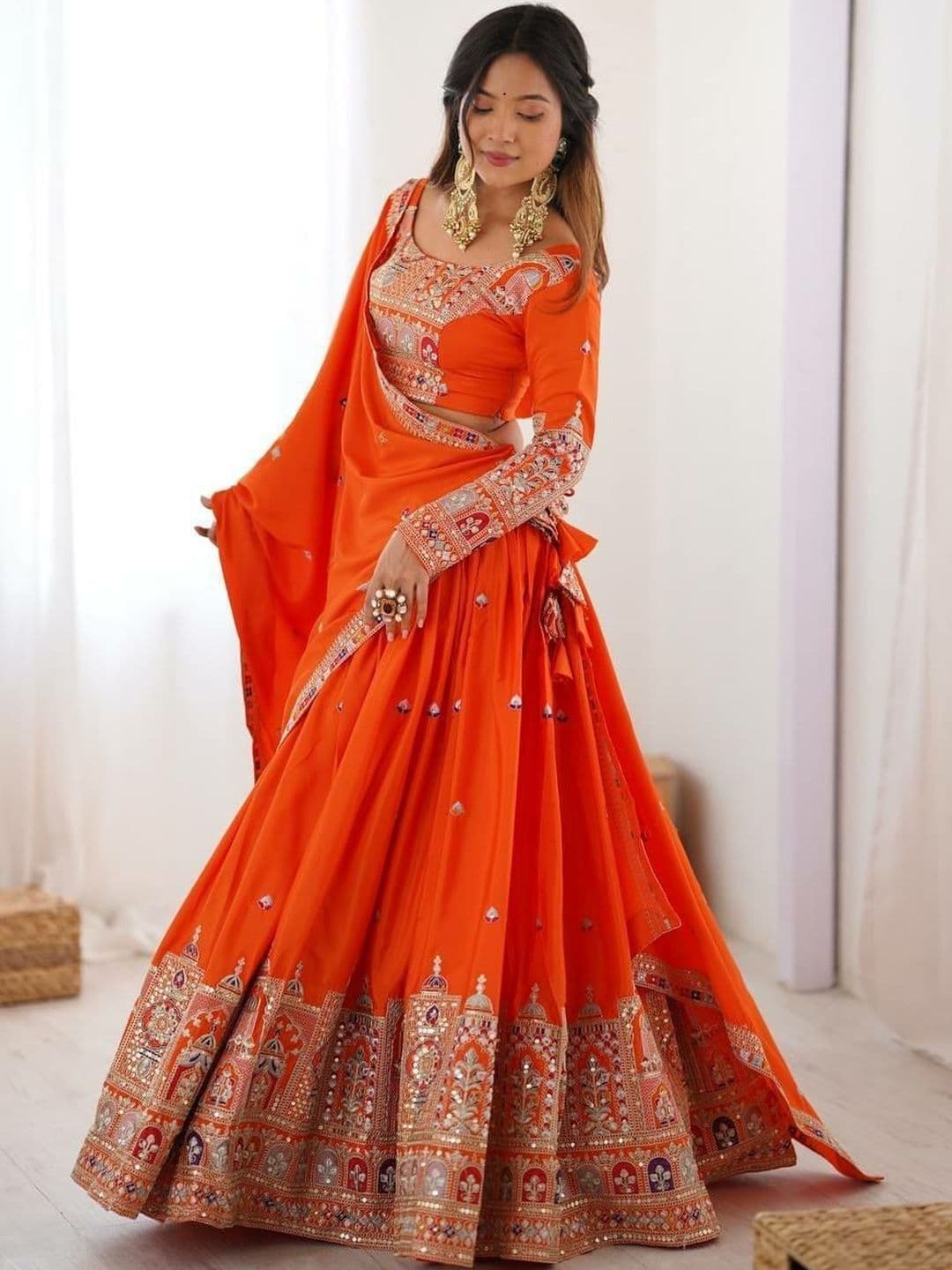 KRYSAL Embellished Sequinned Semi-Stitched Lehenga & Blouse With Dupatta - view 1