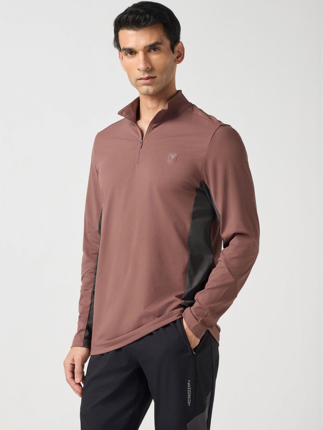 Technosport Men Brand Logo Colourblocked High Neck Slim Fit T-shirt - view 1