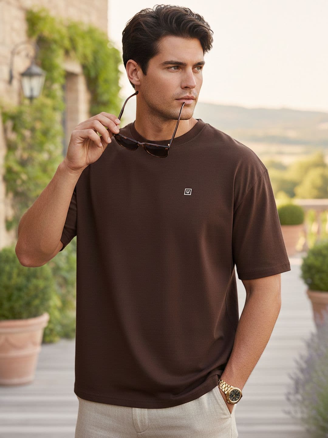 Urbano Fashion Men Solid Round Neck Cotton Oversized T-shirt - view 1