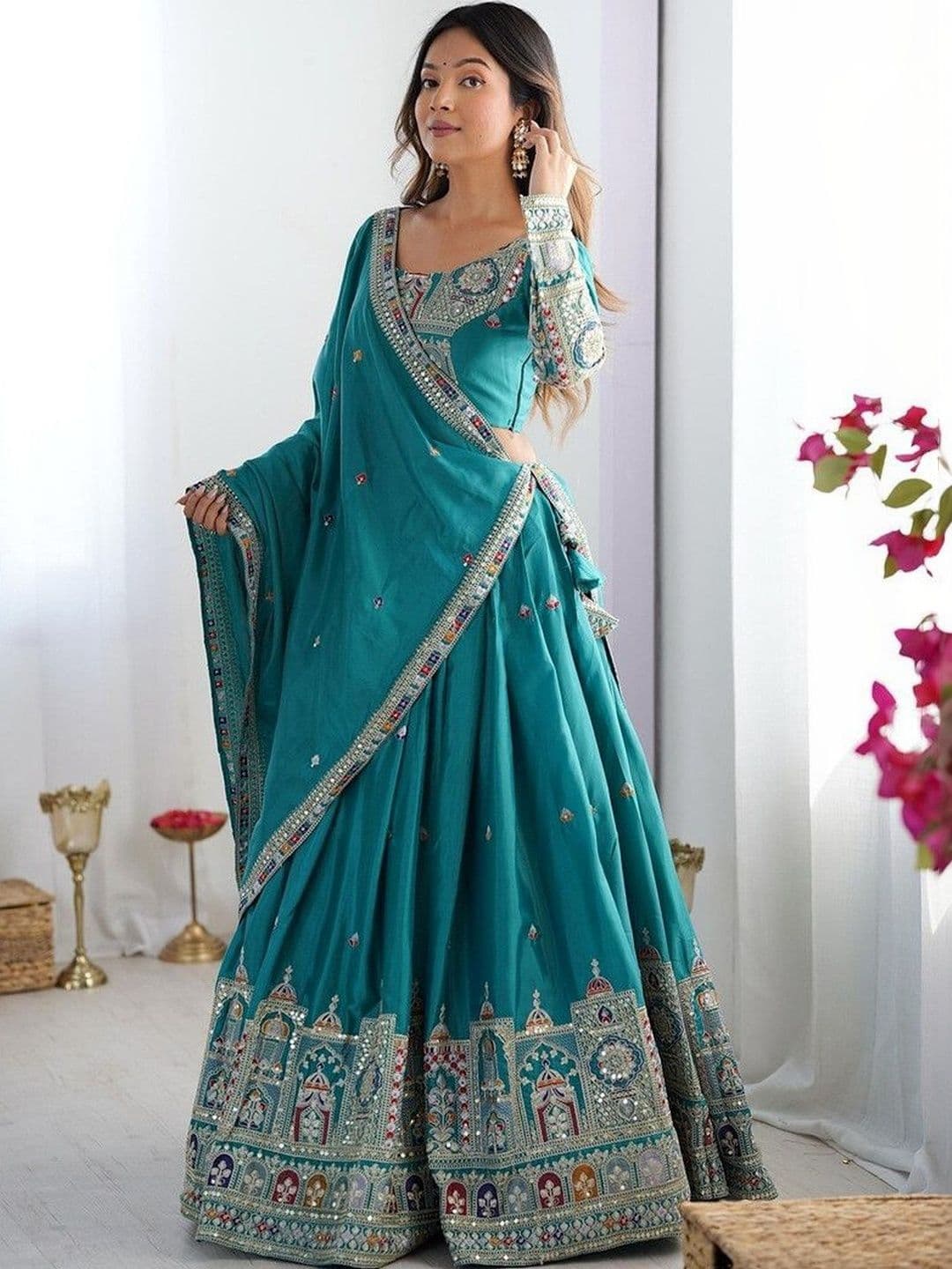 BAESD Embellished Mirror Work Ready to Wear Lehenga & Blouse With Dupatta - view 1
