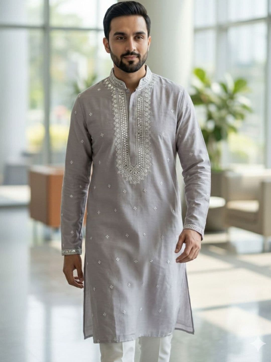 Anouk Mirage Mens Cotton Silk Embroidered Thread Work Kurta With Mandarin Collar - view 1