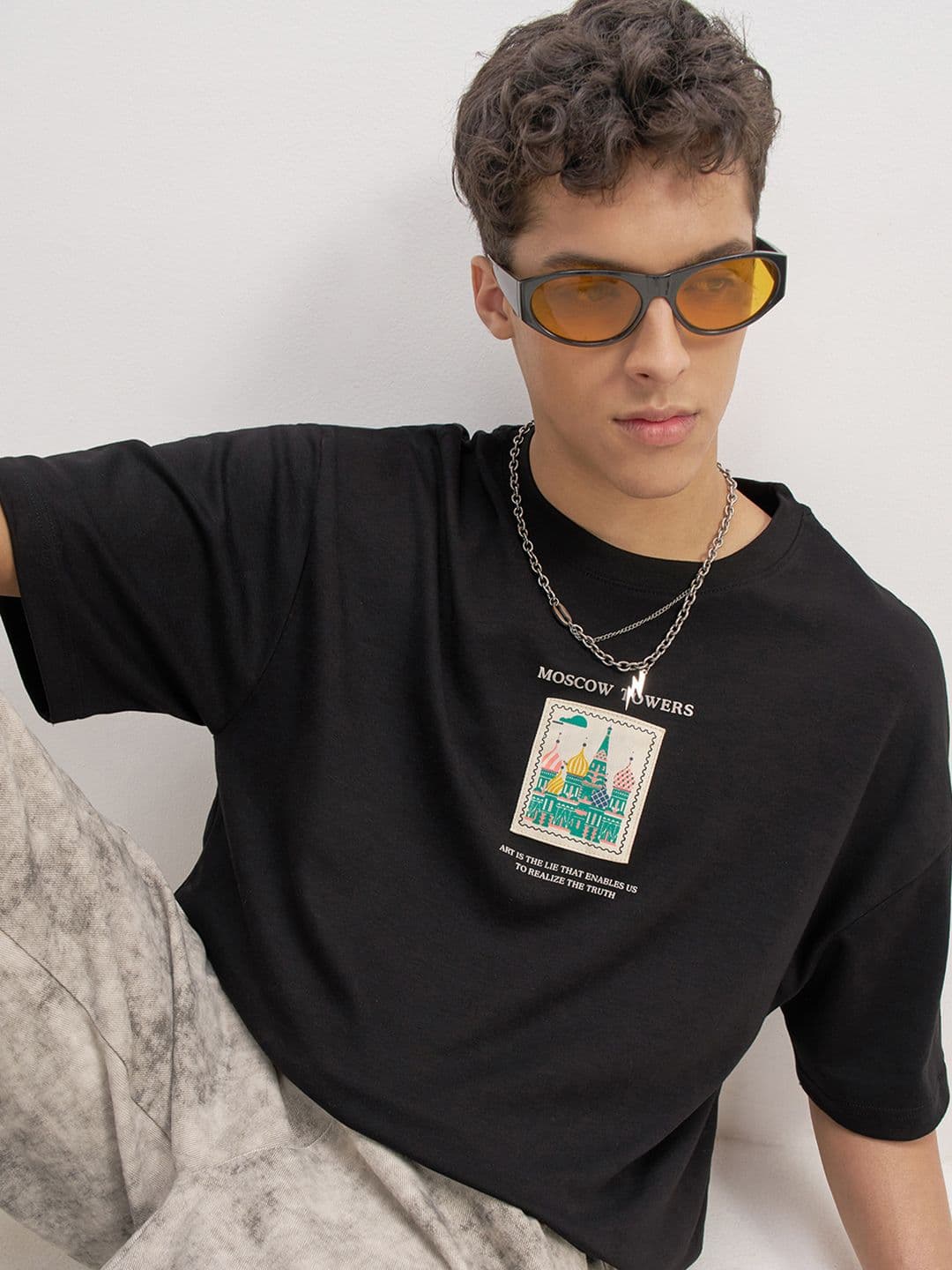 HIGHLANDER Graphic Printed Round Neck Drop-Shoulder Sleeves Oversized T-shirt - view 1