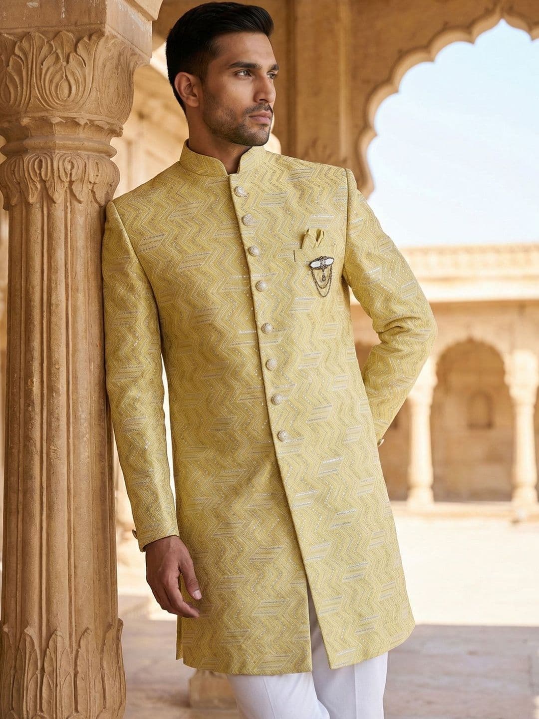 Jompers Embroidered Mandarin Collar Sherwani - view 1