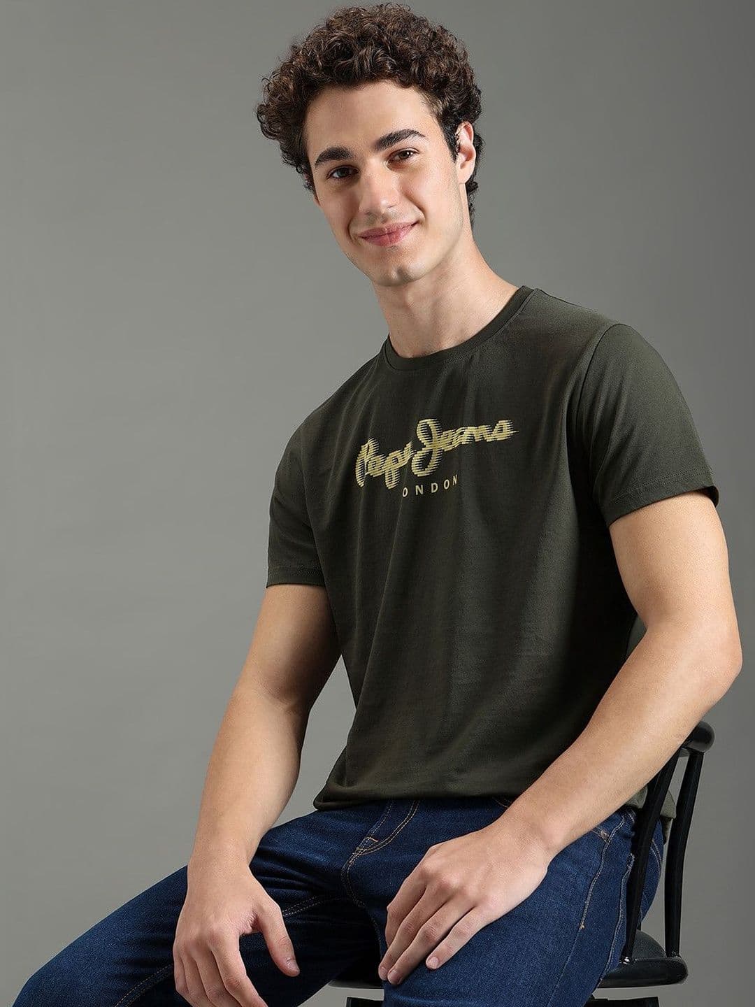 Pepe Jeans Men Brand Logo Printed Pure Cotton Slim Fit T-shirt - view 1