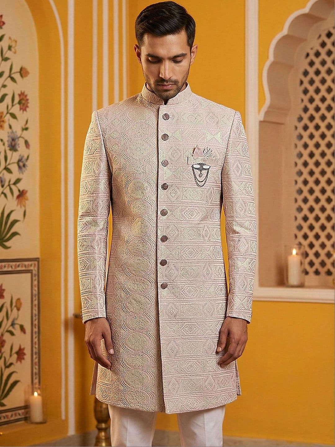 Jompers Embroidered Mandarin Collar Sherwani - view 1