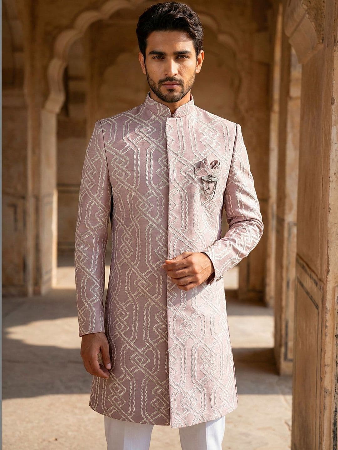 Jompers Embroidered Mandarin Collar Sherwani - view 1