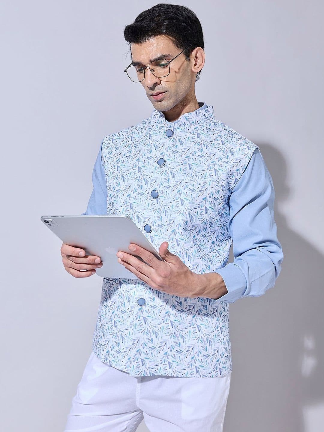 SHOWOFFFF Printed Mandarin Collar Sleeveless Nehru Jacket - view 1