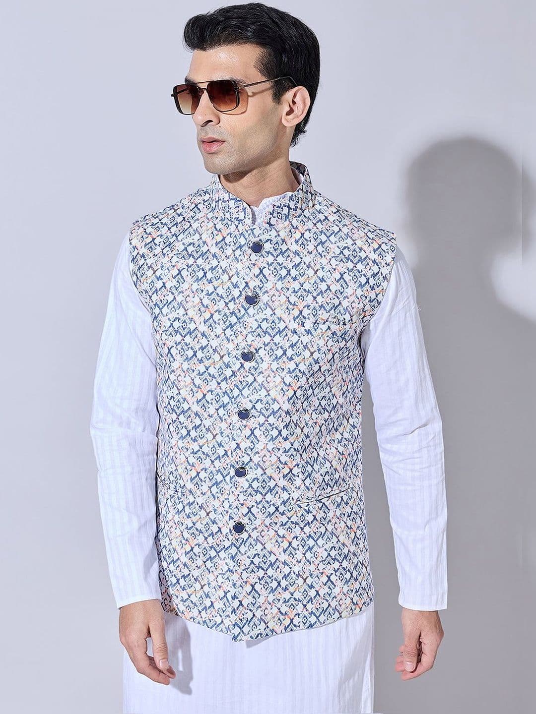 SHOWOFFFF Printed Mandarin Collar Sleeveless Nehru Jacket - view 1