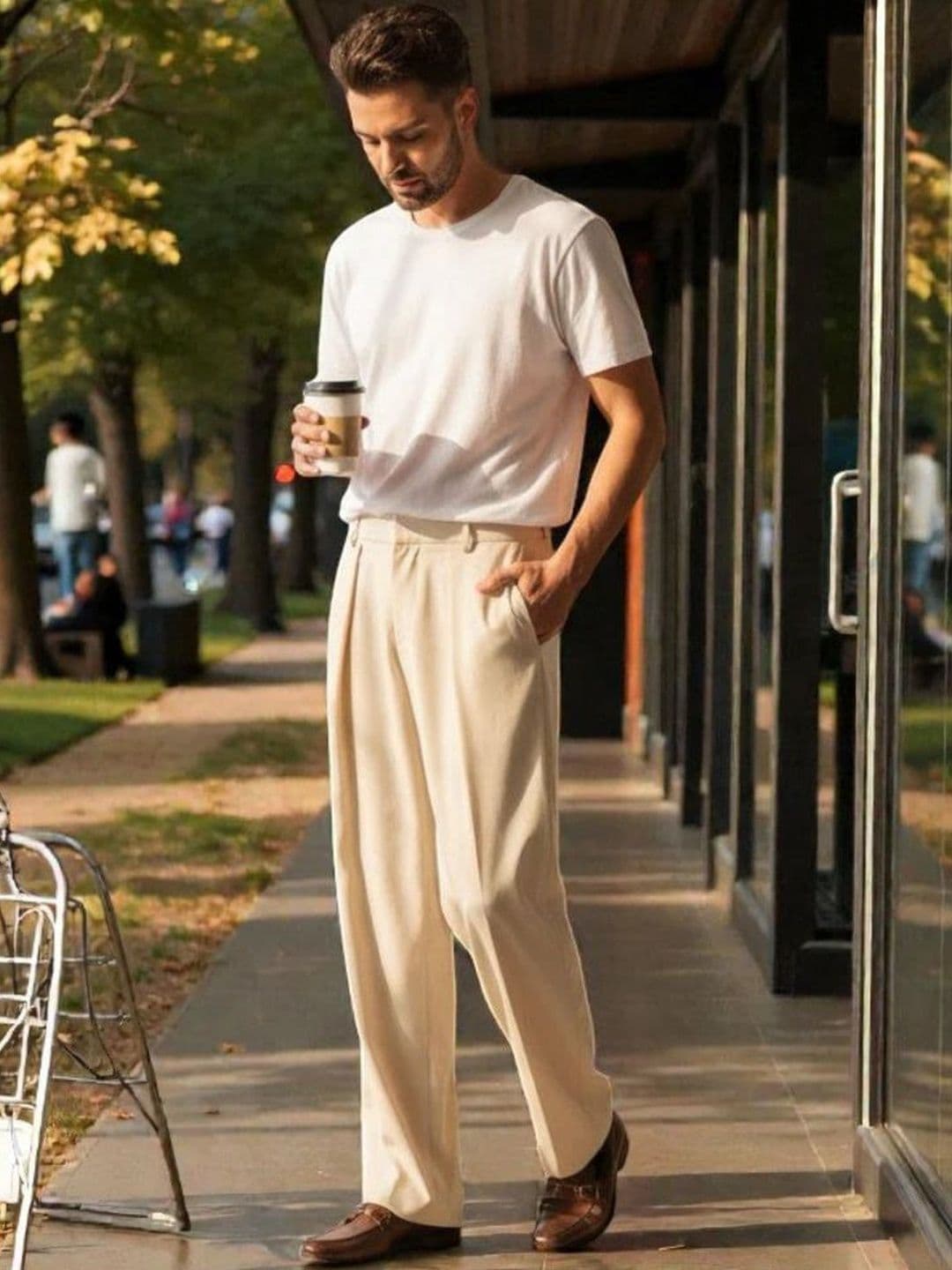 Stylecast X Kotty Beige Relaxed Fit Pleated Wide Leg Trousers - view 1