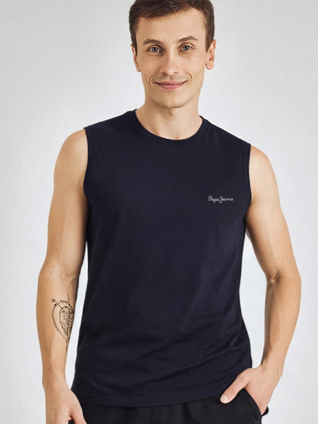 Pepe Jeans Men Cotton Sleeveless Gym Vest - view 1