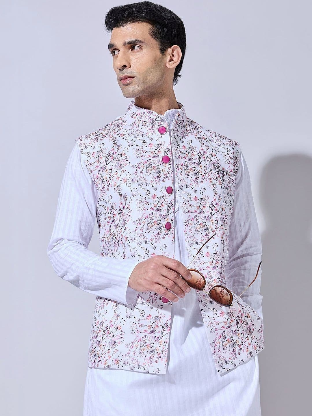 SHOWOFFFF Printed Mandarin Collar Sleeveless Nehru Jacket - view 1