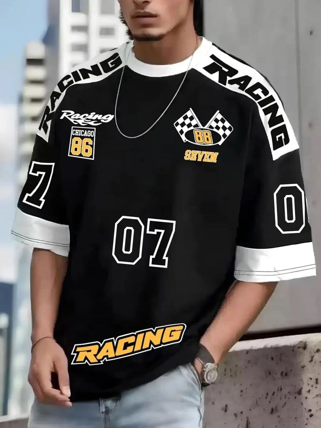 JUMPCUTS Men Printed Drop-Shoulder Sleeves T-shirt - view 1