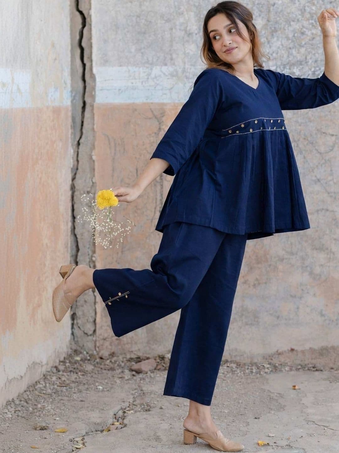 NAMA'S Embellished V-Neck Top with Trousers - view 1